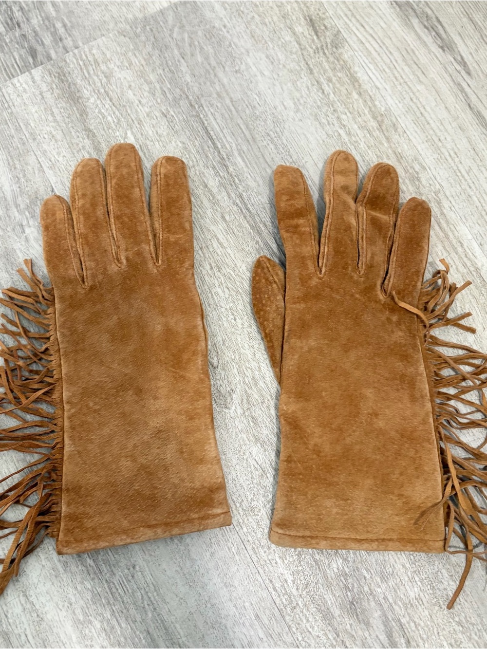 Brown Leather suede Fringe Gloves Lined Western Festival Small tan